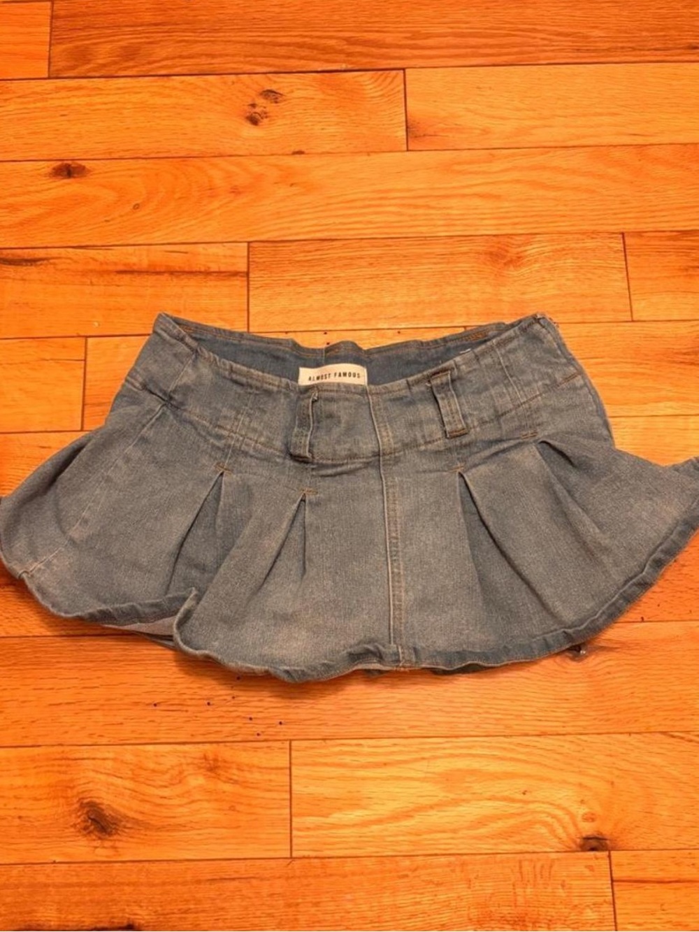 Almost Famous Light Blue Pleated Denim Skirt